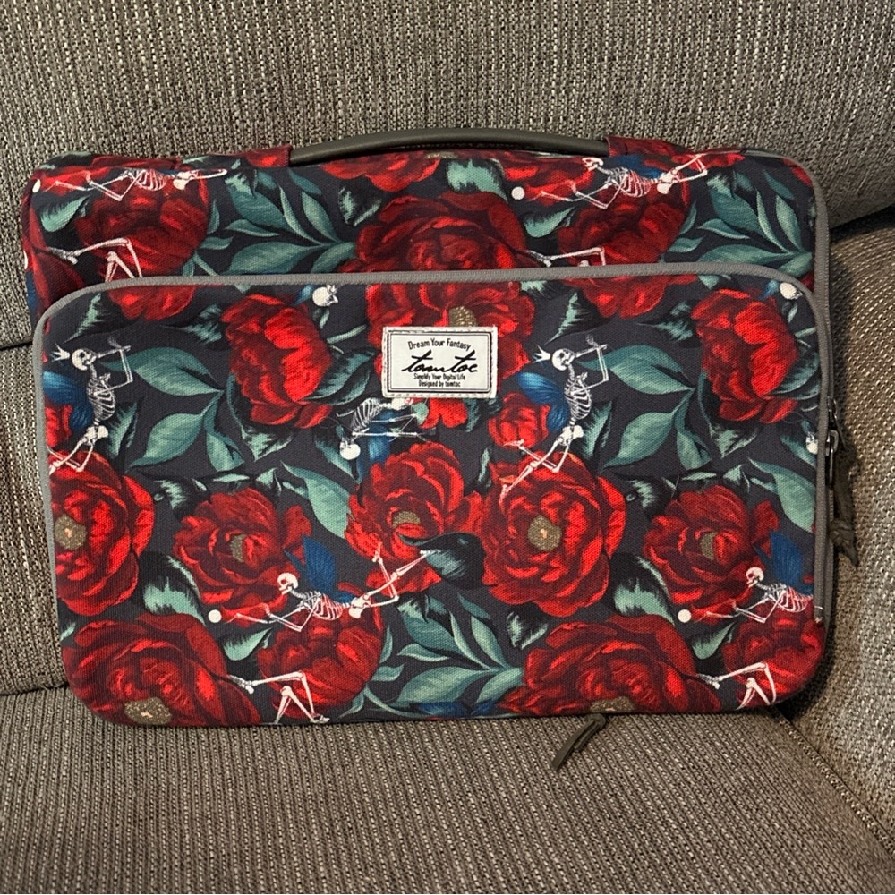 Skeletons Red Flowers Tomtoc Laptop 13 Inch Case Tablet Case Padded Zip Up
